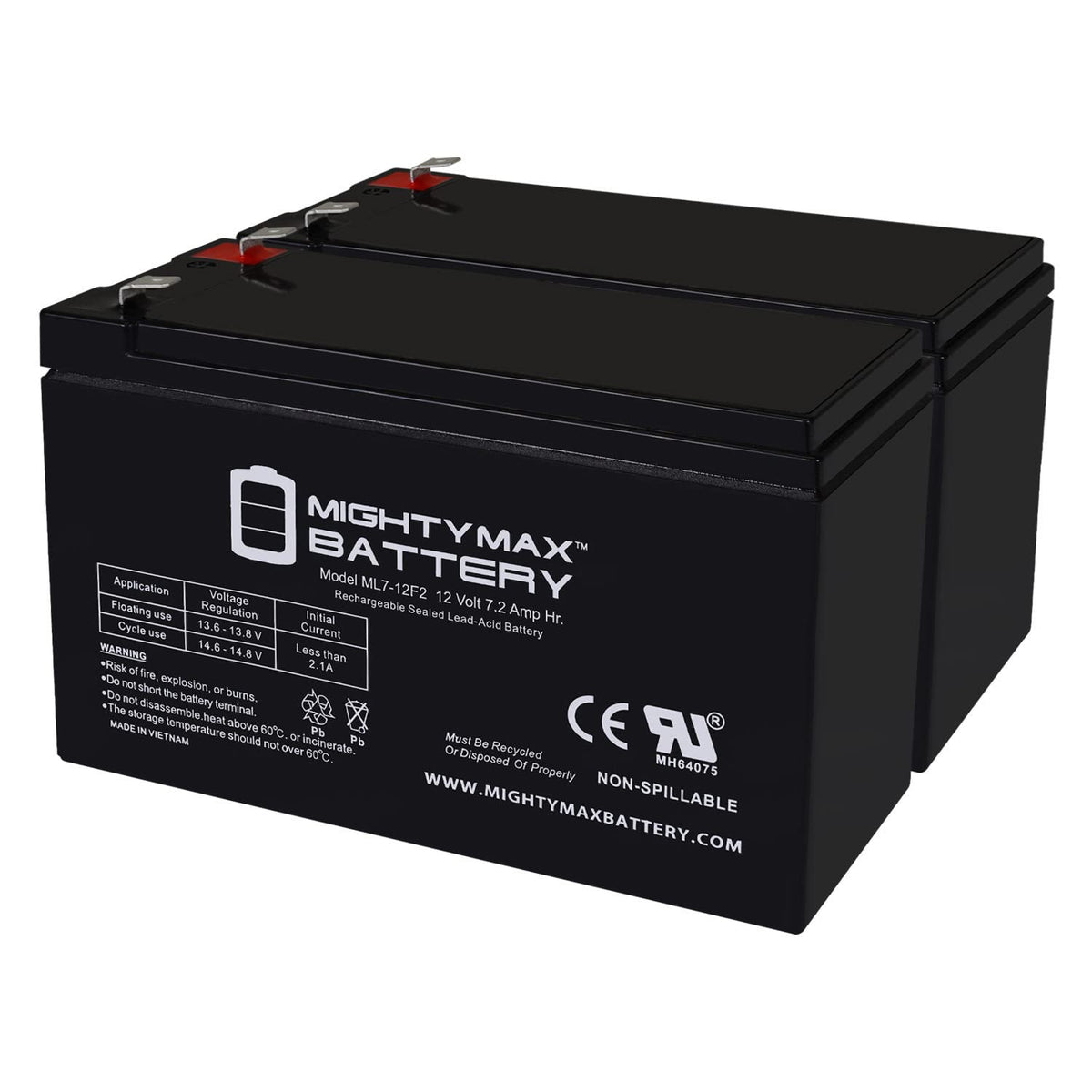 Mighty Max Battery 12V 7Ah F2 front view, ready for replacement in cameras.