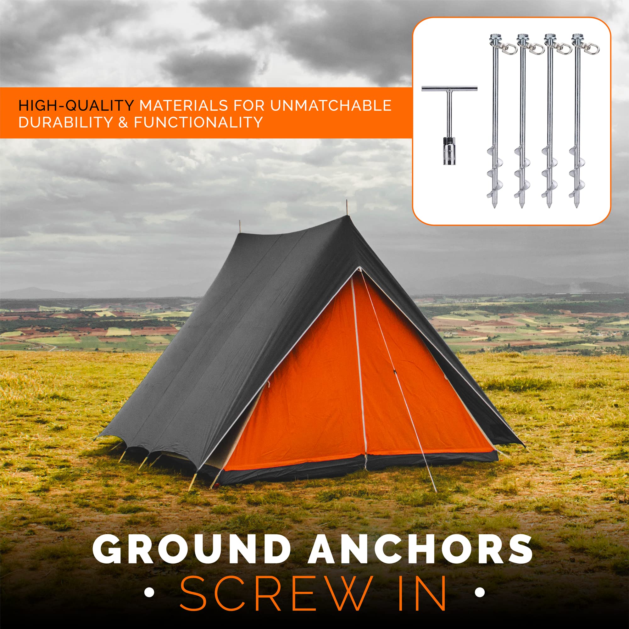 MightyPhine steel anchors visible in soil for outdoor use.