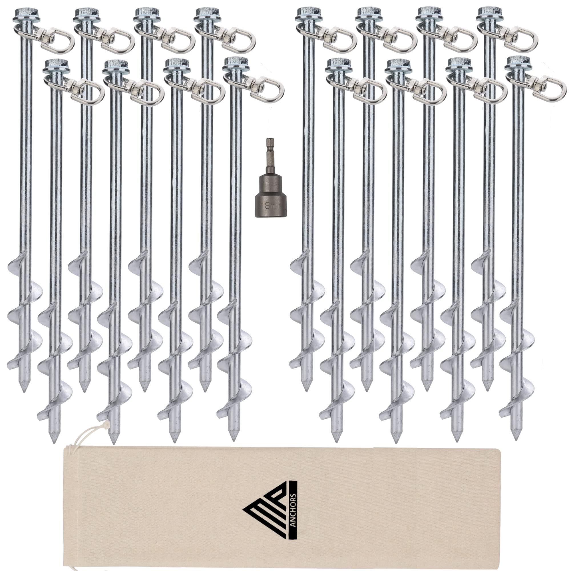 MightyPhine ground anchors screw-in 12-inch set secures outdoor equipment with dependable hold