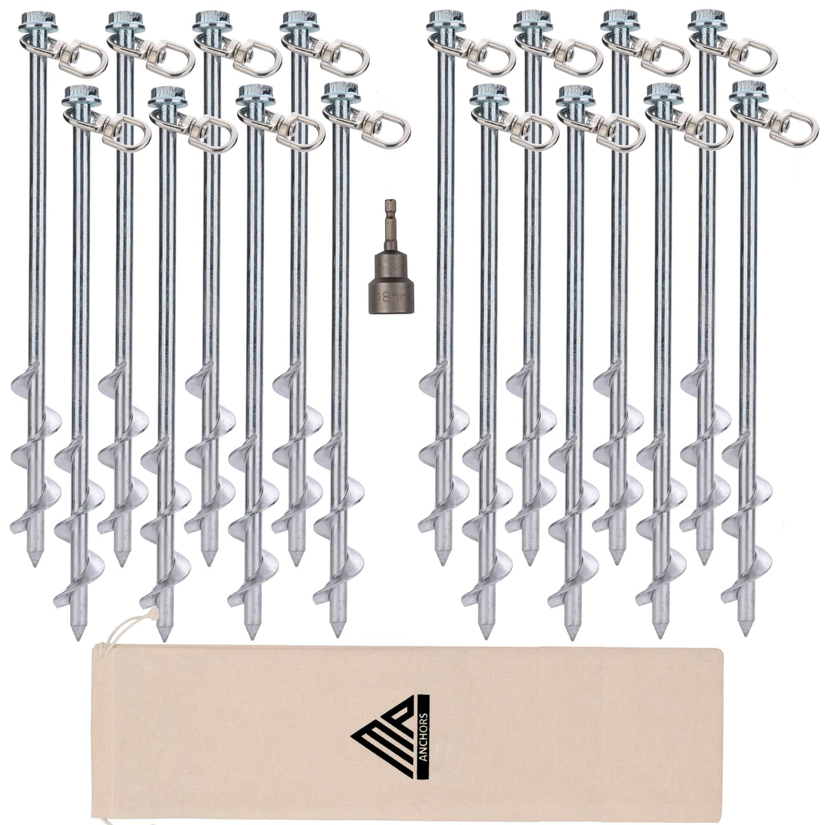 MightyPhine ground anchors screw-in 12-inch set secures outdoor equipment with dependable hold