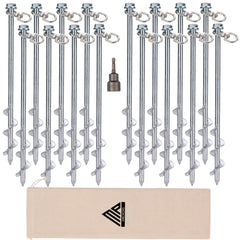 MightyPhine ground anchors screw-in 12-inch set secures outdoor equipment with dependable hold