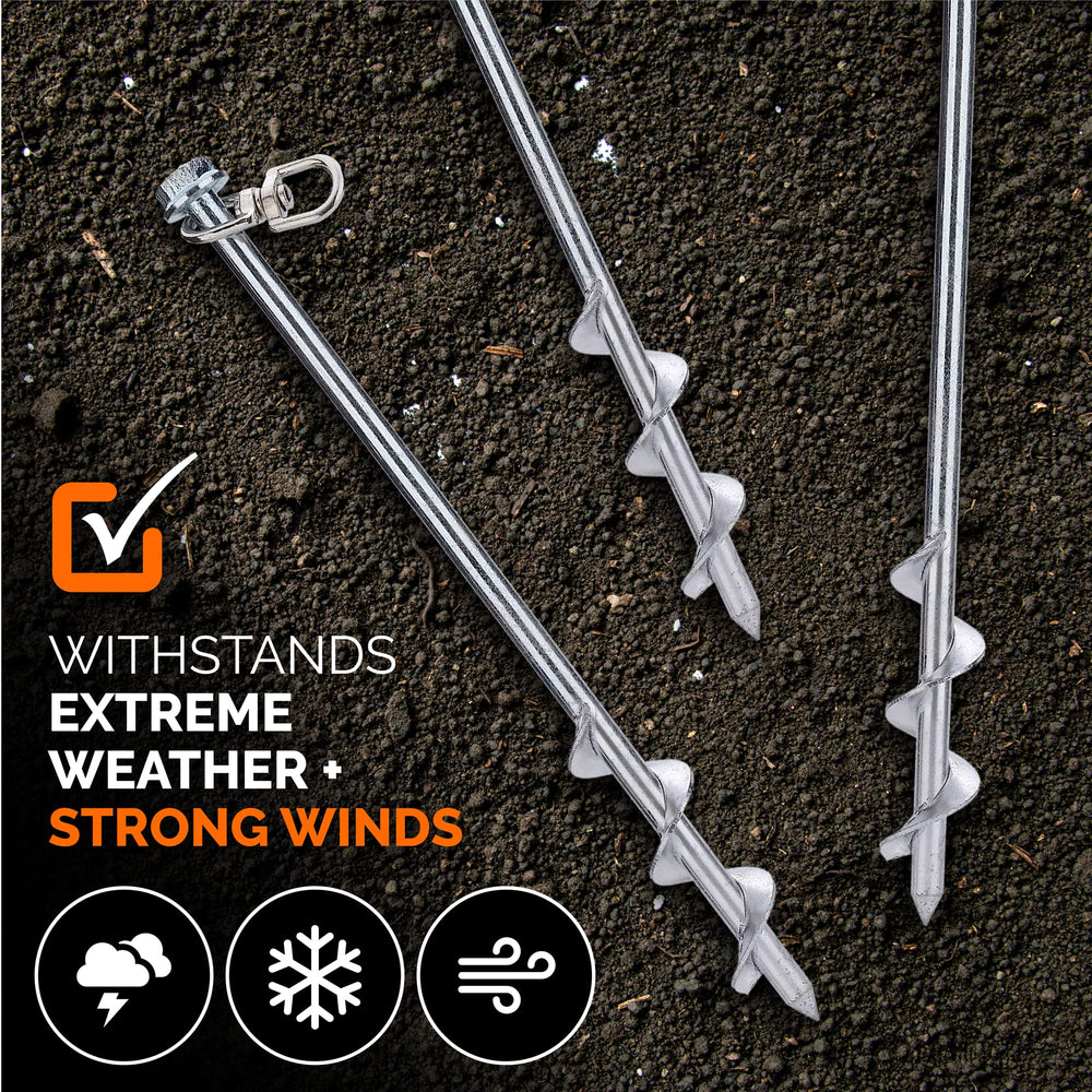 MightyPhine ground stakes secure sheds and canopies for wind resistance