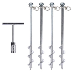 MightyPhine steel screw ground anchors 4-pack ready for 12 inch soil installation with strong hold.
