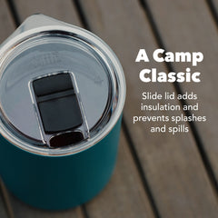 MiiR Camp Cup slide lid enables spill-free sipping during travel or camping.