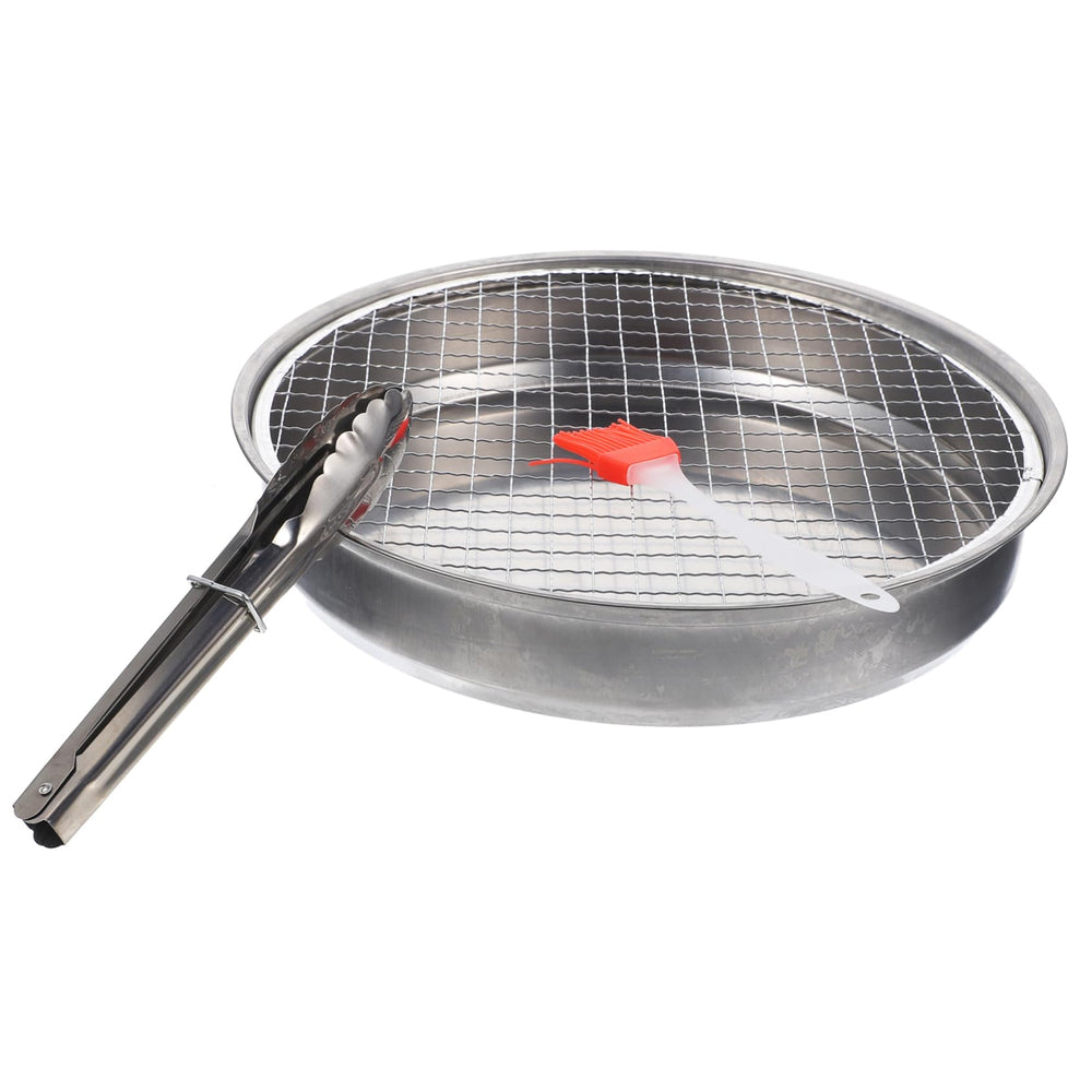 Mikikit portable BBQ grill 28cm side view highlights compact stainless steel frame for easy transport.