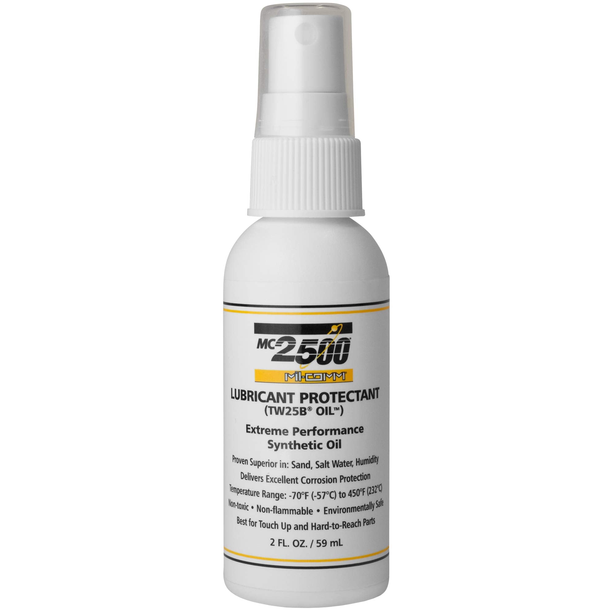 Mil-Comm MC2500 gun oil spray bottle providing versatile lubrication for firearms.