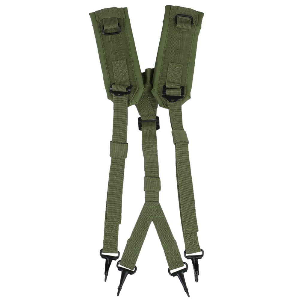 Mil-Tec LC2 suspenders in olive with versatile attachment points for ALICE gear