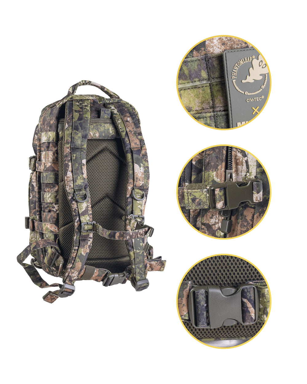 Mil-Tec unisex assault pack back view emphasizes padded straps for comfortable all-day wear.
