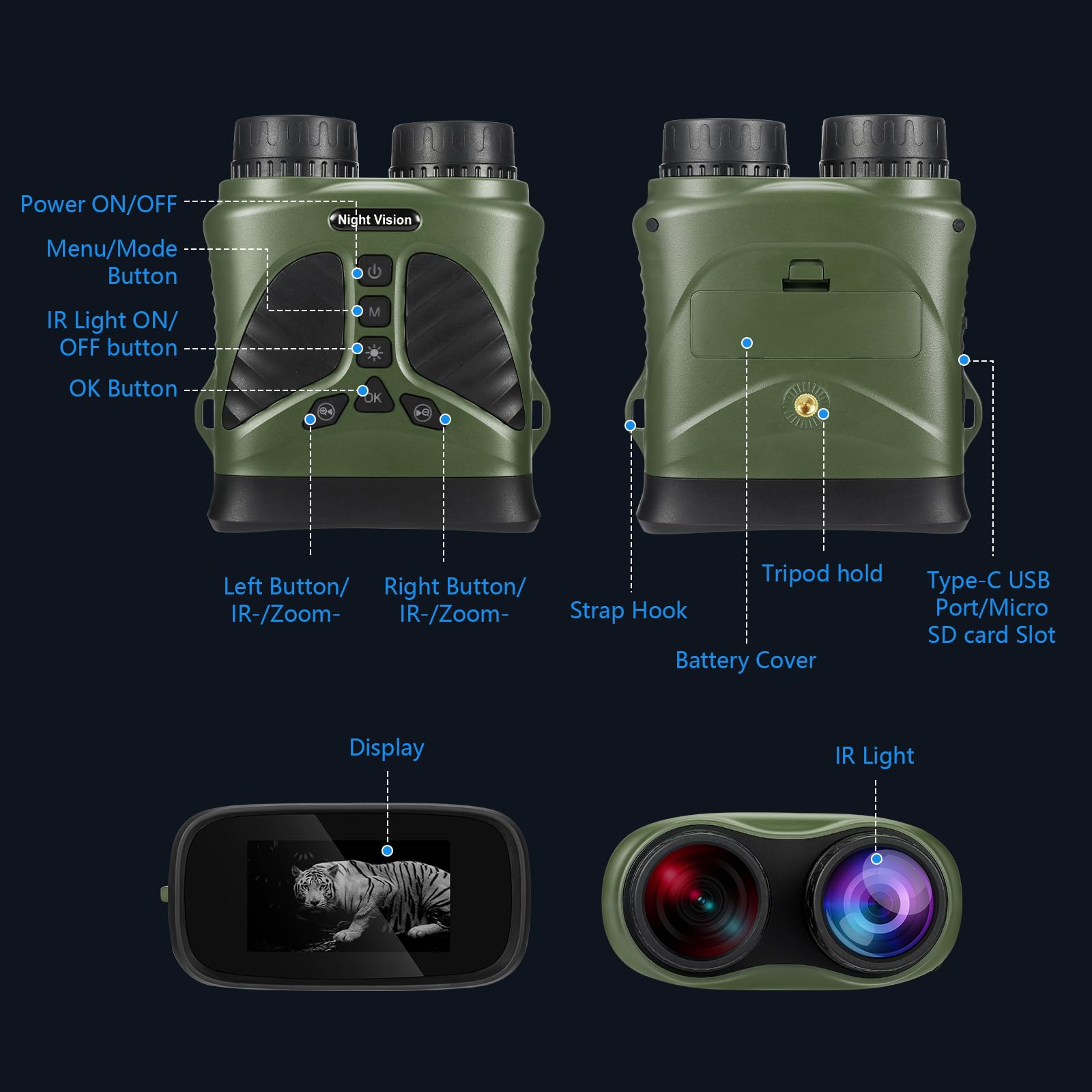 Mildhug Night Vision Goggles 8x zoom for distant wildlife detail.