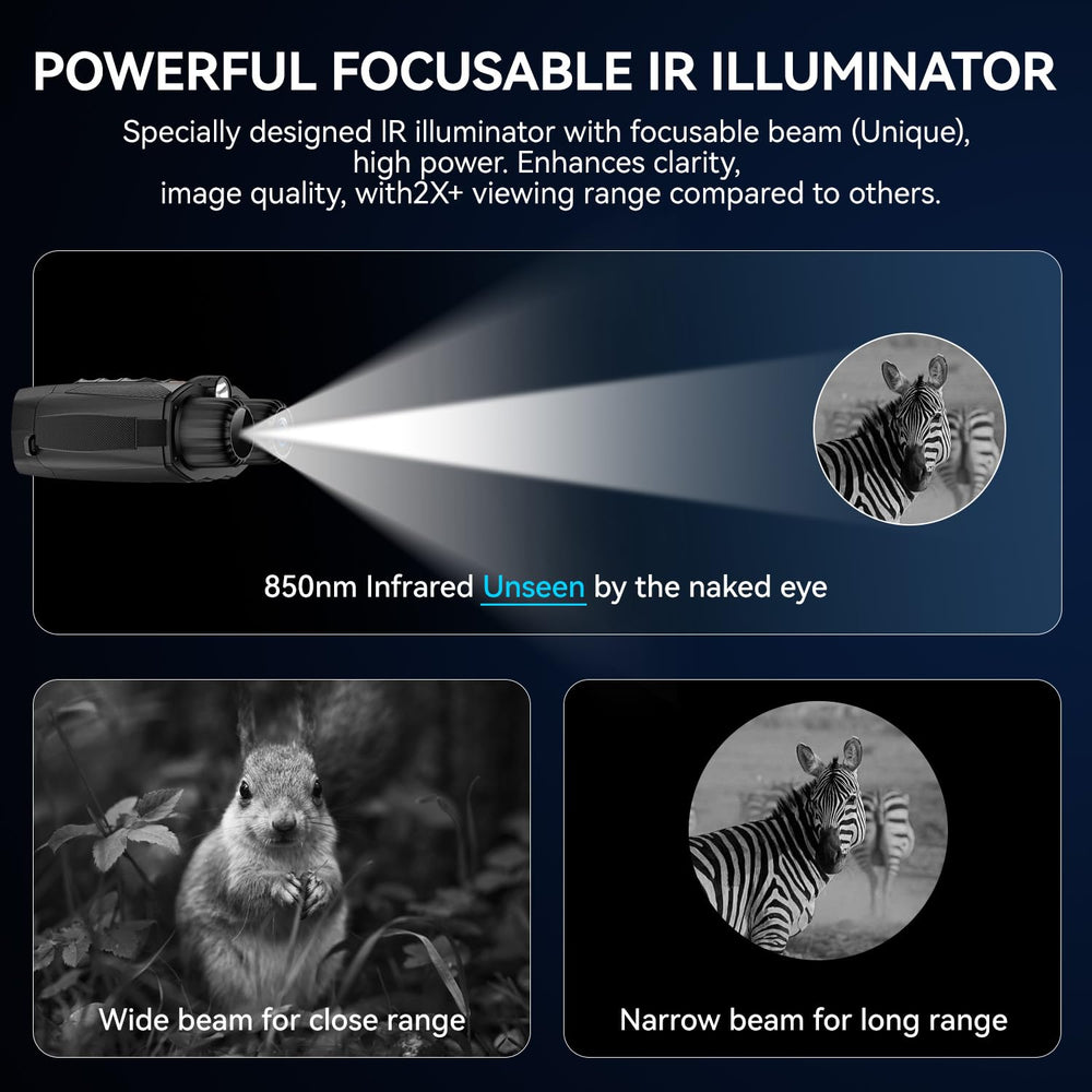 Mildhug Night Vision Goggles in forest scene highlighting IR illuminator range