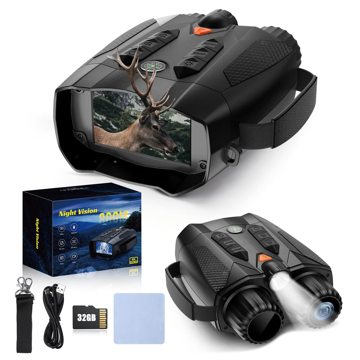 Mildhug Night Vision Goggles front view with 4K display for clear night imagery