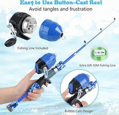 Milerong spincast reel closeup highlights push-button casting for safe, simple use.