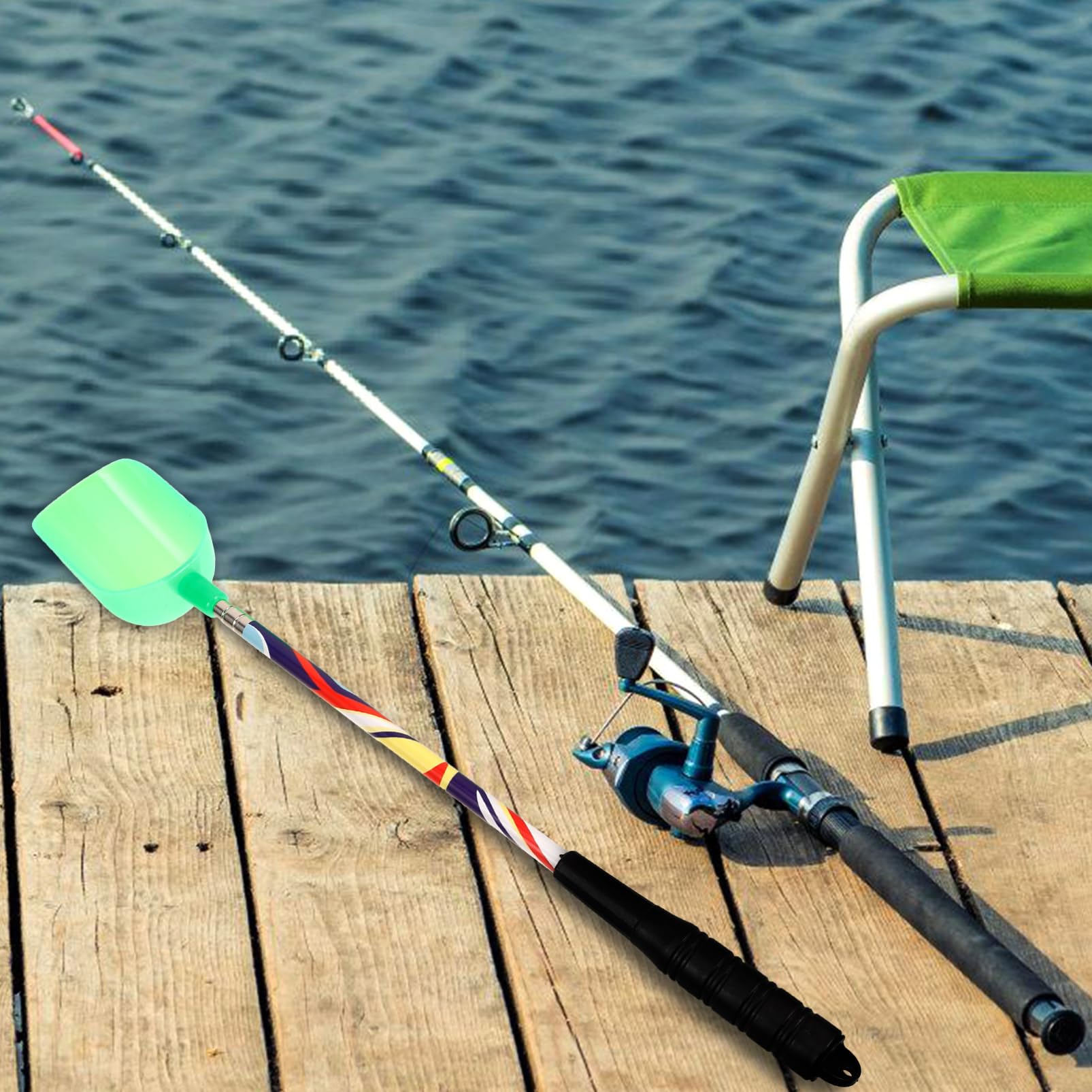 Milisten telescopic bait spoon length extended for distant targeting.