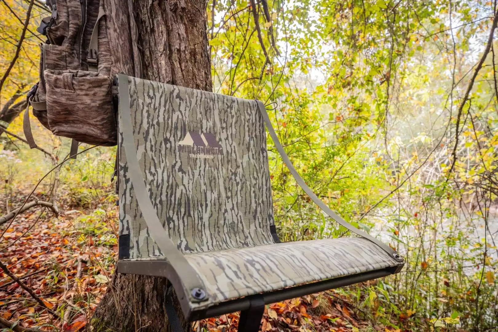 Millennium M350 tree seat attached securely with Cambuckle strap for quick setup.