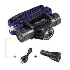 Millertech #556 headlamp front view, slim aluminum body for outdoor comfort
