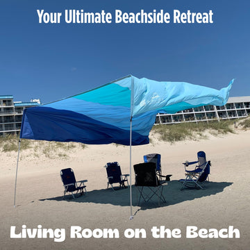 MillionShades Beach Shade Canopy Grande 9-foot ceiling for roomy shade.