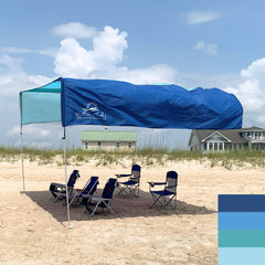 MillionShades Beach Shade Canopy Grande front view with expansive shade for the crew.