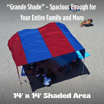 MillionShades Beach Shade Canopy Grande windproof design keeps shade quiet on breezy shores