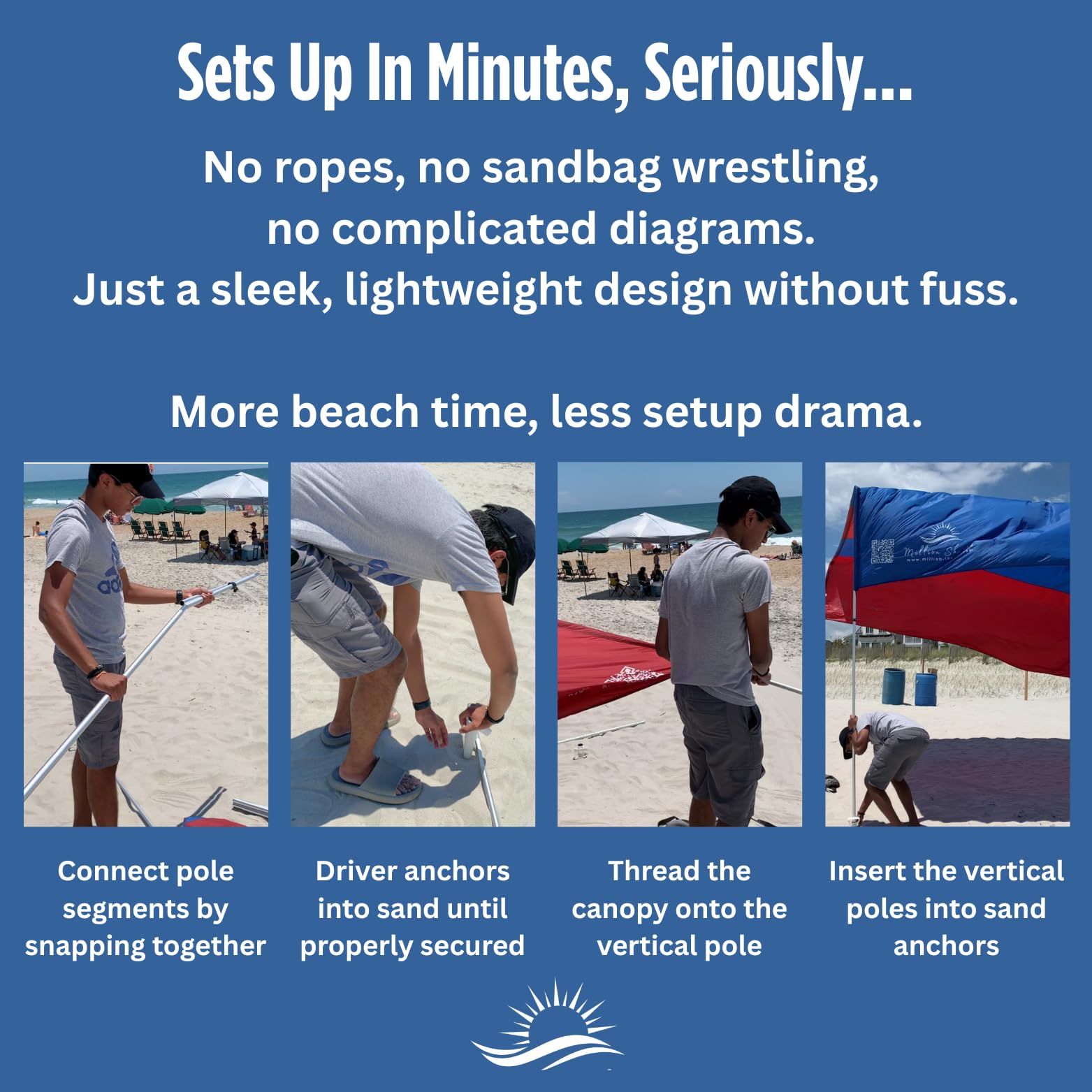 MillionShades Beach Shade Canopy lightweight portable frame for easy carry and assembly.