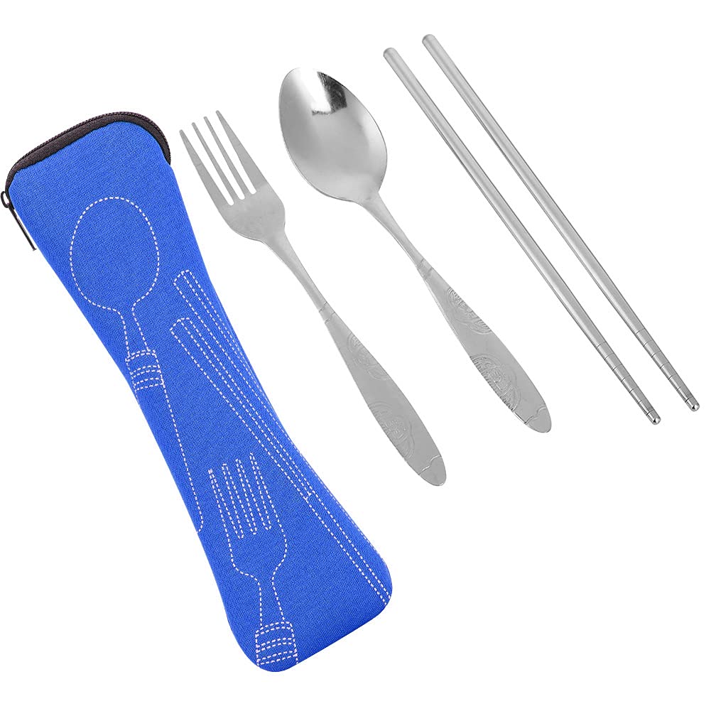 Milltrip camping cutlery color blue option on outdoor table.