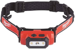 Milwaukee 2111-21 headlamp on hard hat provides hands-free lighting during nighttime work