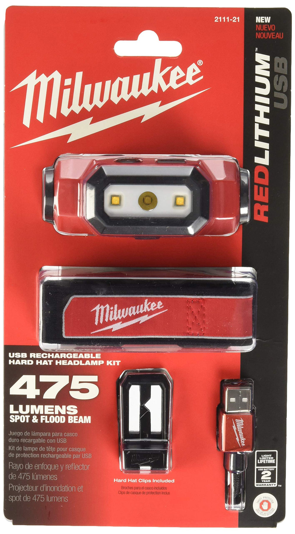 Milwaukee 2111-21 red USB headlamp tilting beam for hands-free work