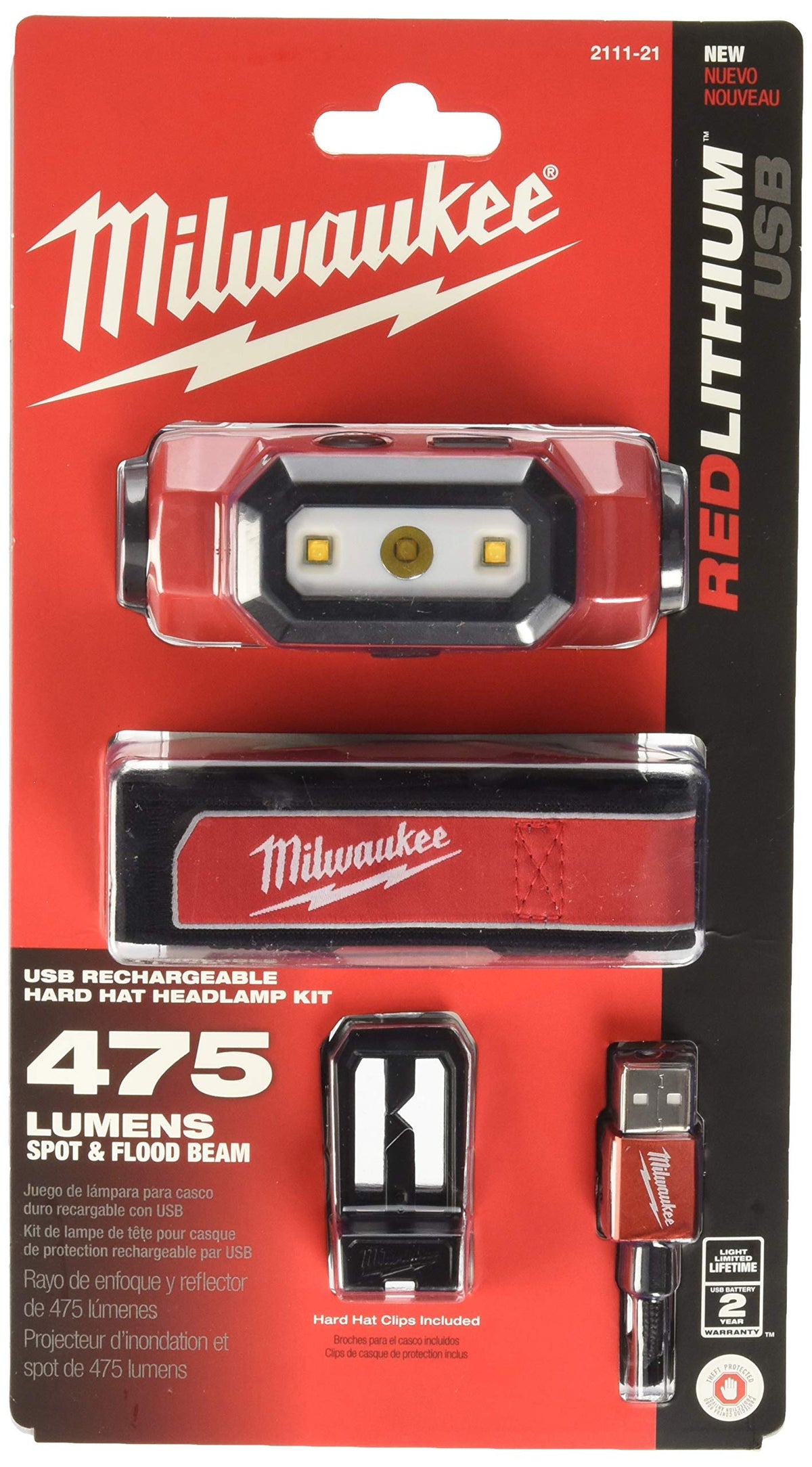 Milwaukee 2111-21 red USB headlamp tilting beam for hands-free work