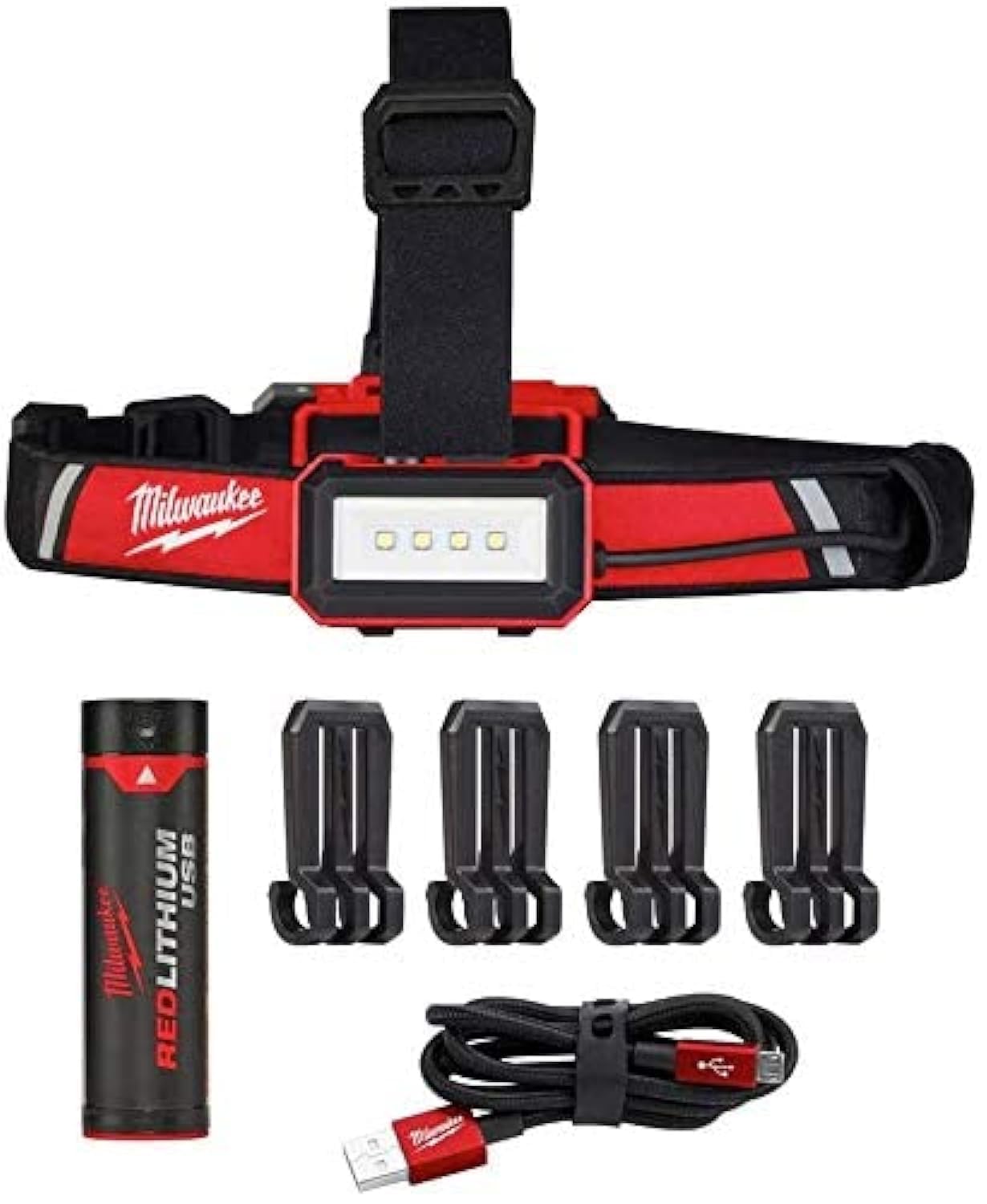 Milwaukee 600-lumen headlamp close-up showing compact head for unobstructed helmet use