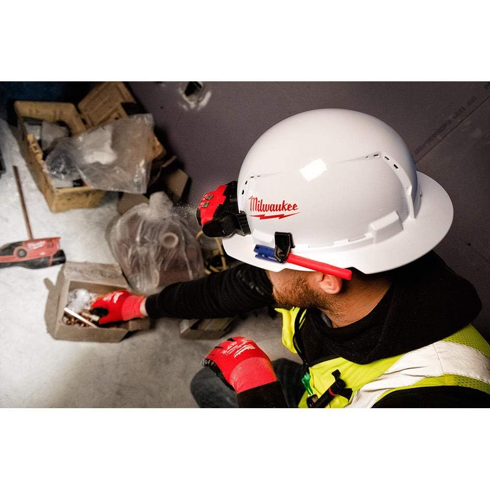 Milwaukee headlamp worn on bare head shows all-day comfort and balance