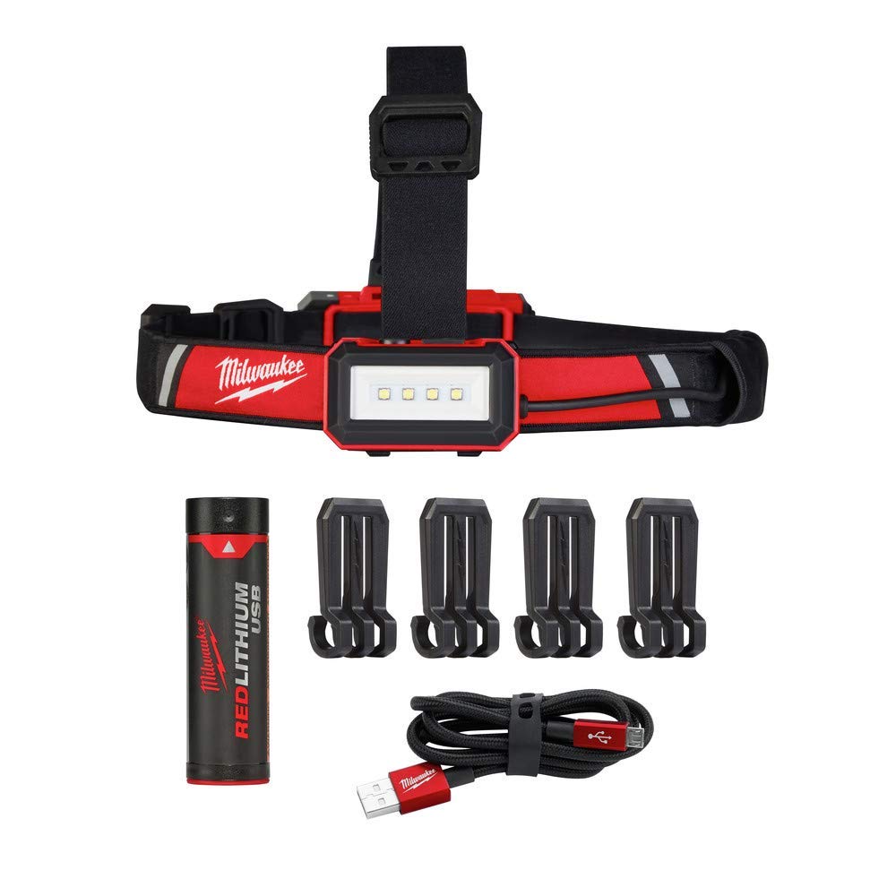 Milwaukee General Purpose Headlamp front view with crown strap for all-day comfort.
