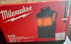 Milwaukee M12 Heated AXIS Vest with chest and back heat zones for warmth.