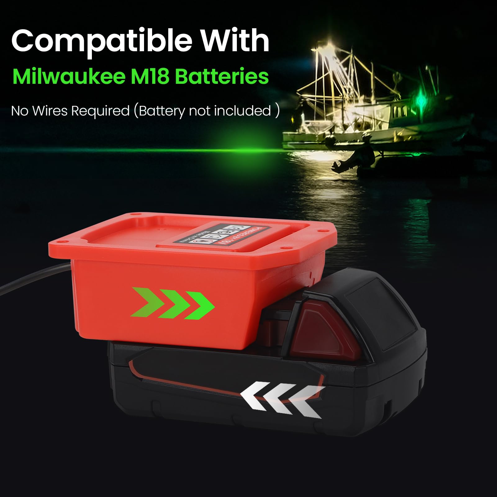 Milwaukee M18 compatible underwater fishing light plug-and-play