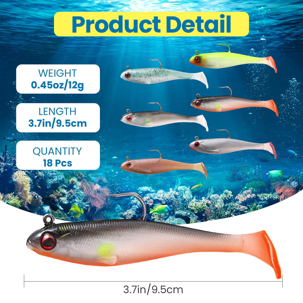 Assorted Mimorou soft plastic lures showing paddle tail design