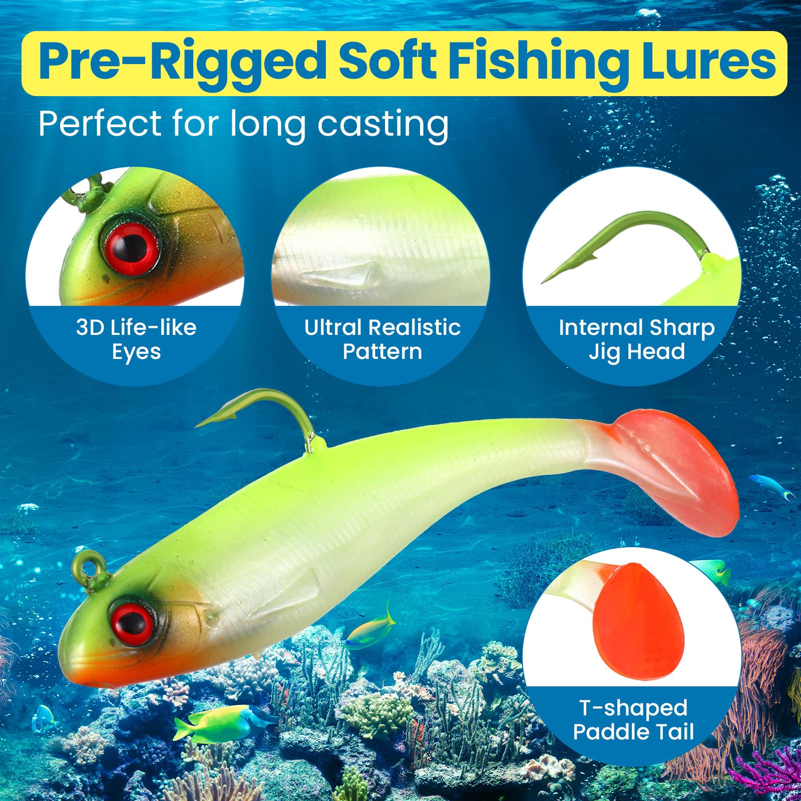 Close-up of 3D eyes and bright colors on Mimorou lures