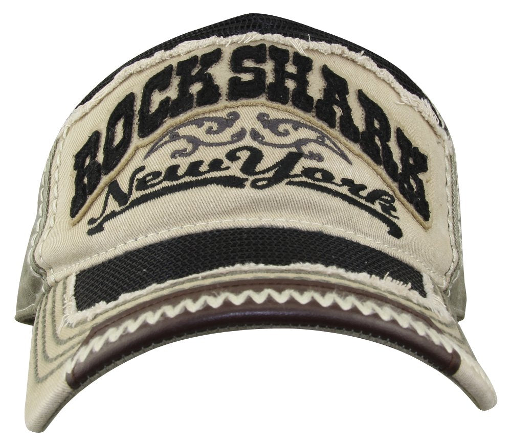MINAKOLIFE Men's vintage rock shark cap in khaki, front view, breathable everyday wear.