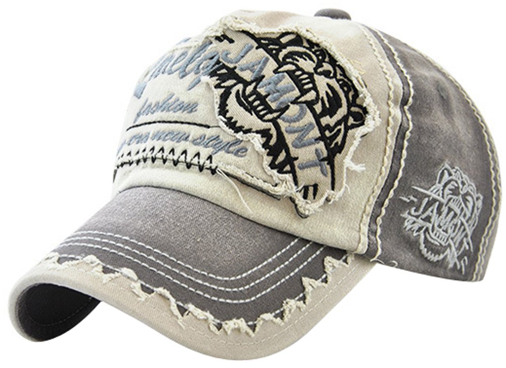 MINAKOLIFE vintage distressed cotton adjustable baseball cap in grey for outdoor wear and sun protection