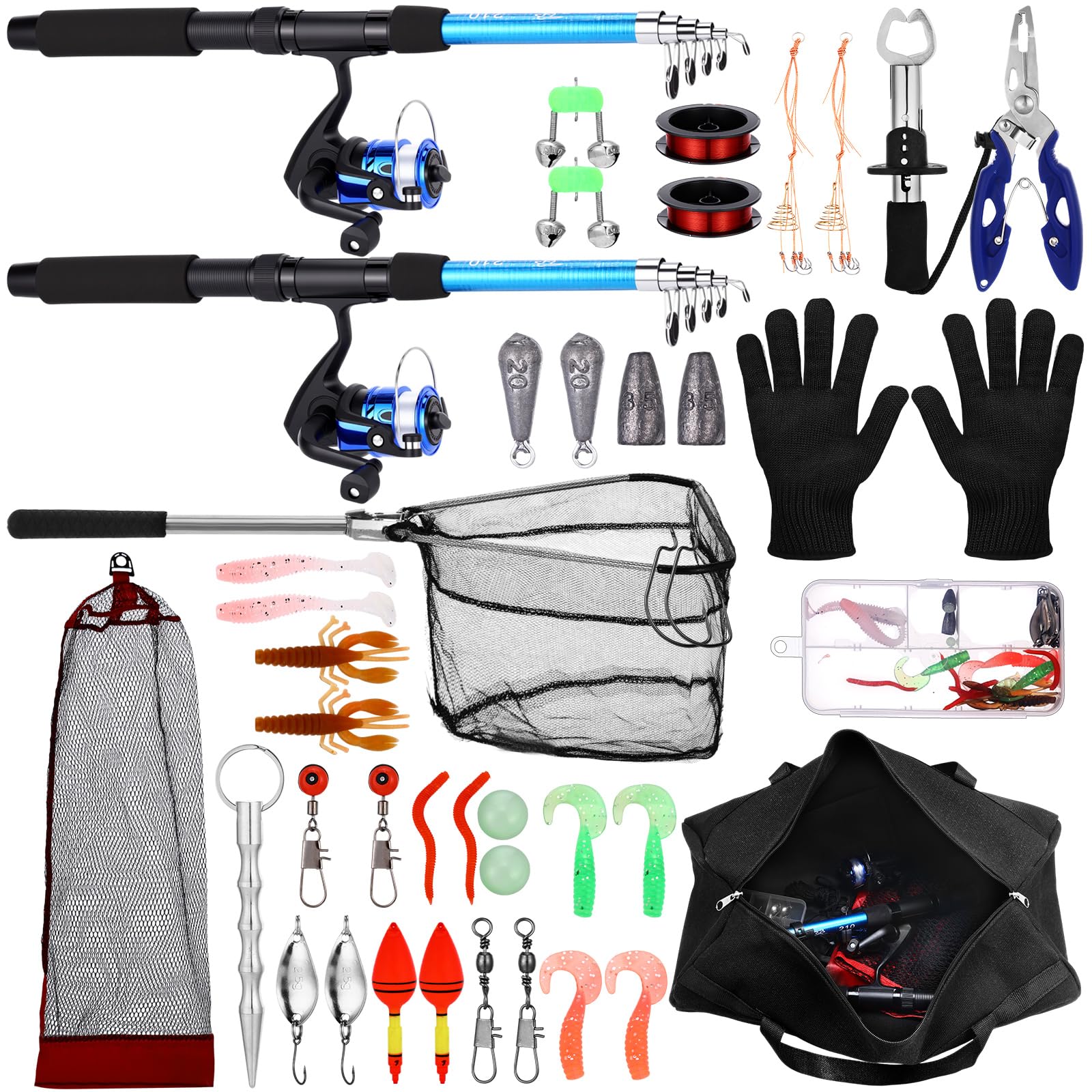 MiniInflat telescopic rod and reel combo blue 6.89 ft extended with two pieces