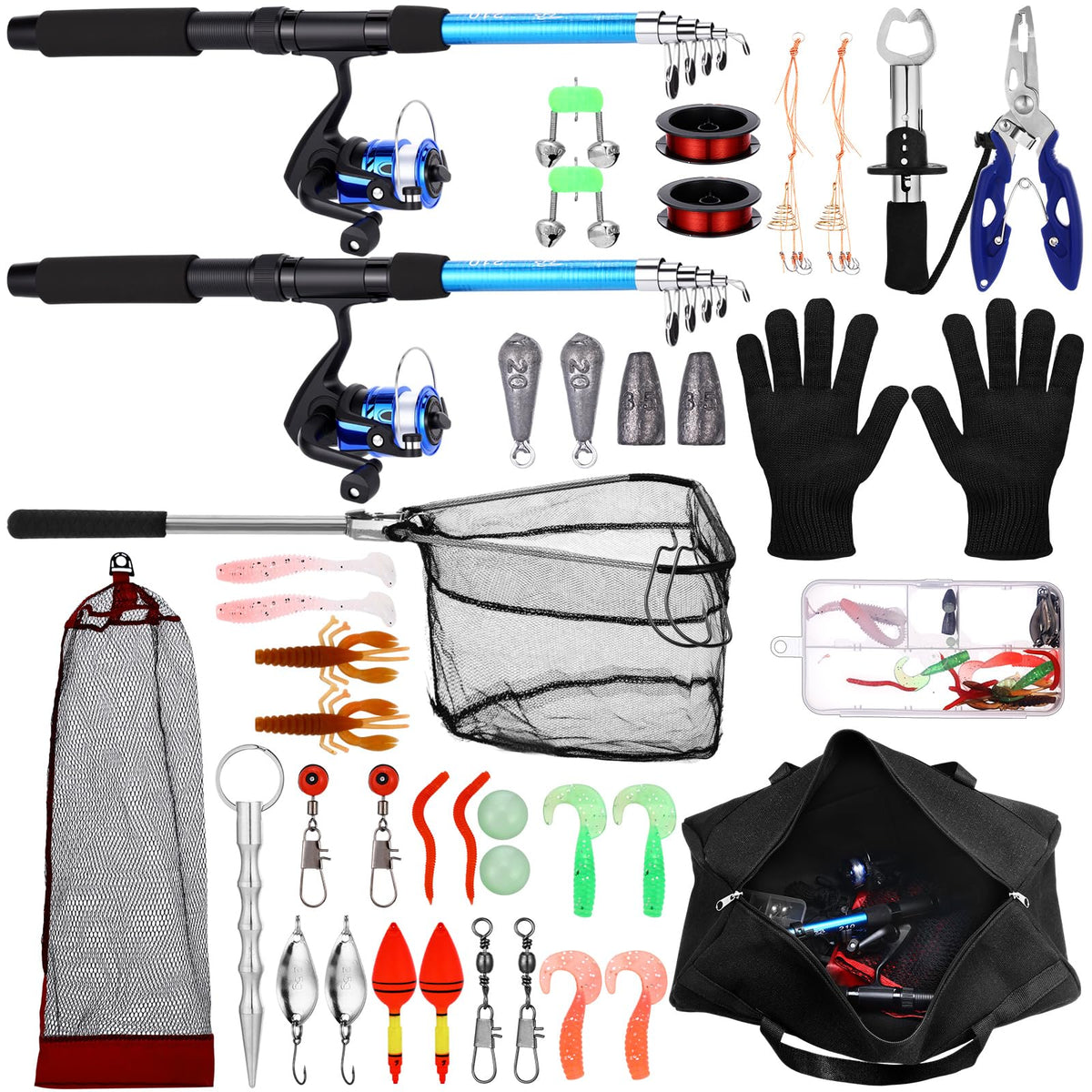 MiniInflat telescopic rod and reel combo blue 6.89 ft extended with two pieces
