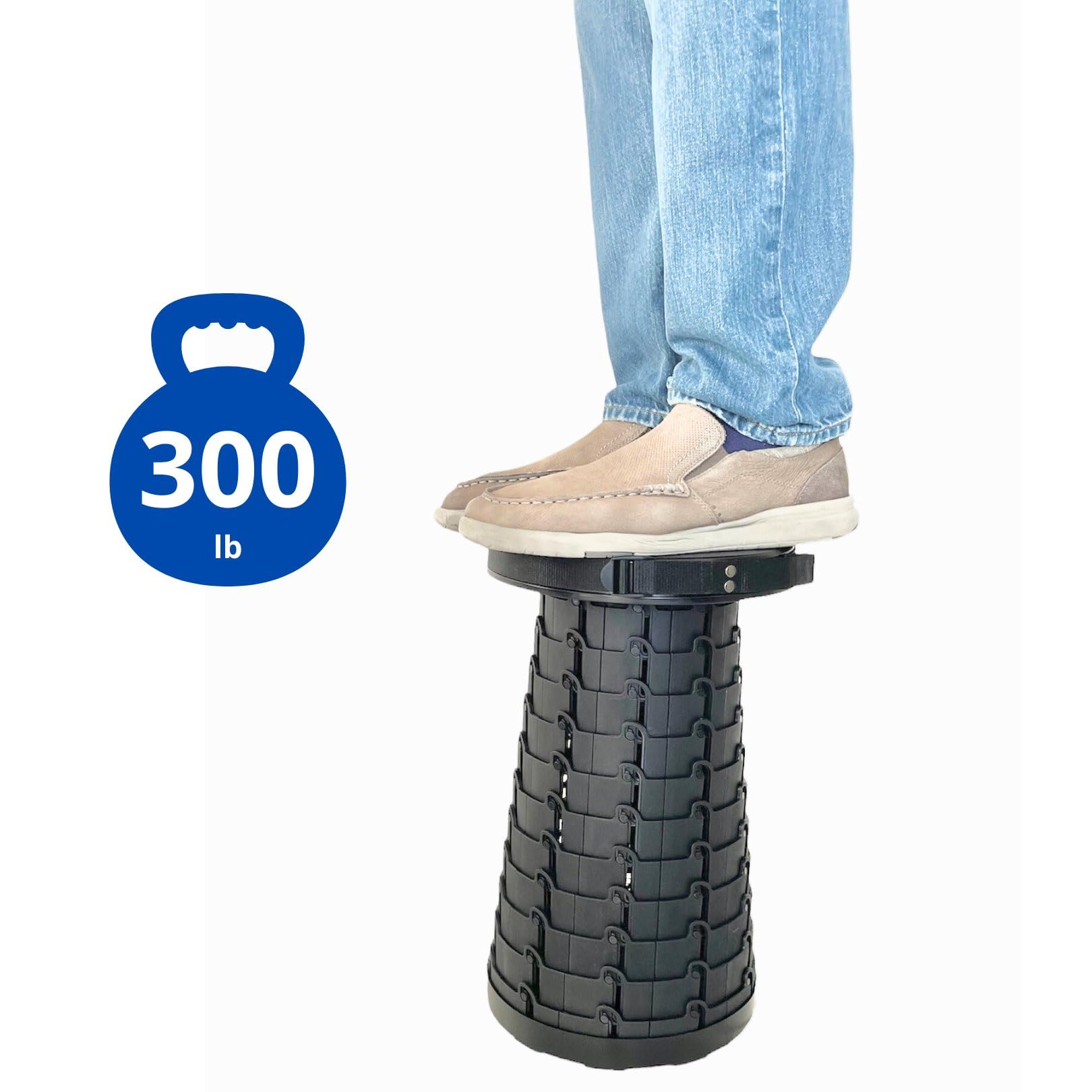 Mini-Max Stool collapsed into a 2.75-inch disk for compact storage