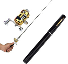 Mini pen fishing rod black in closed form, portable for on-the-go fishing