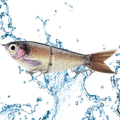 Mini Slow Sinking Jointed Glide Bait with brush tail and 3D eyes - front profile