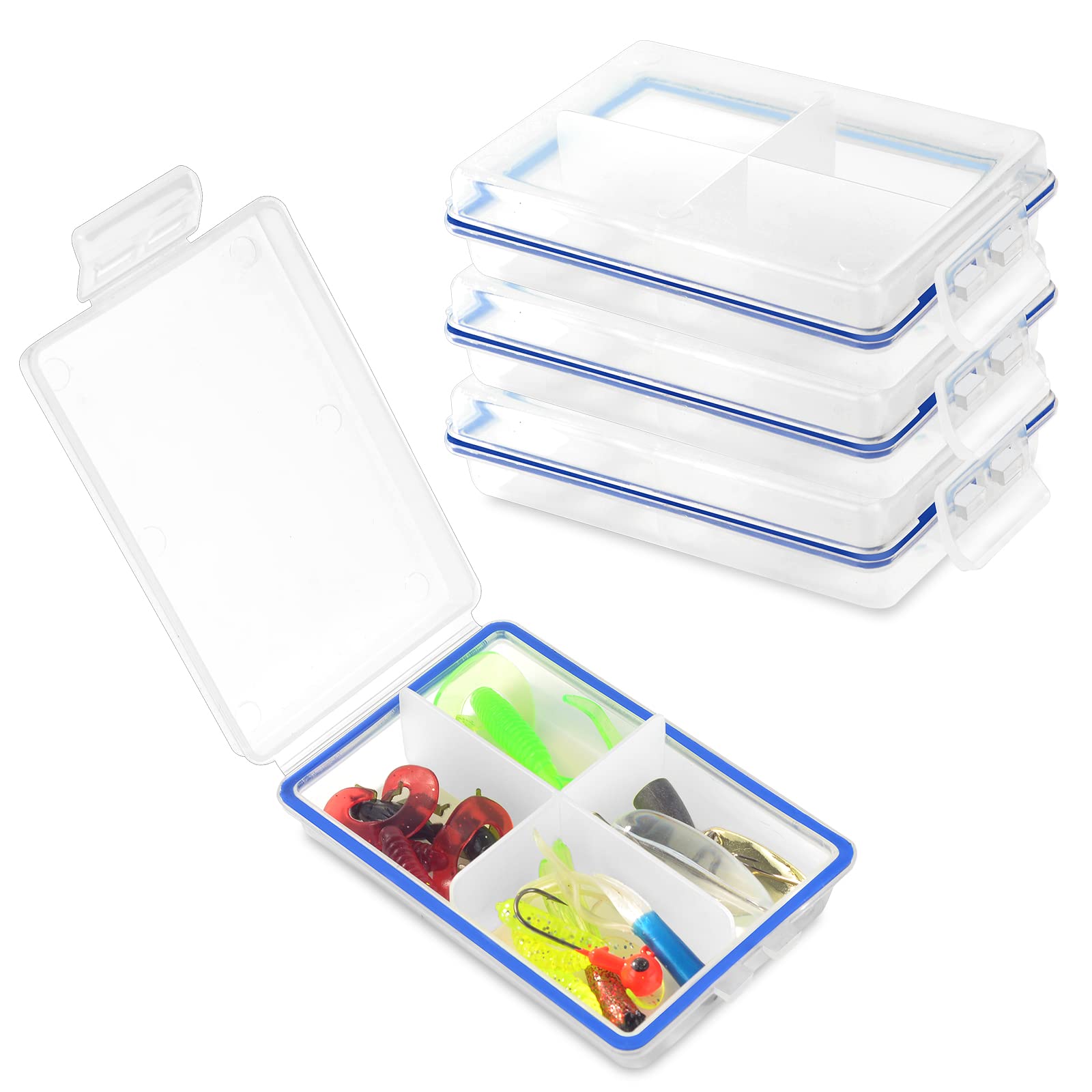 Clear 4-inch mini tackle box with four compartments