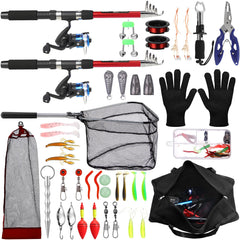 MiniInflat red telescopic fishing rod with spinning reel assembled