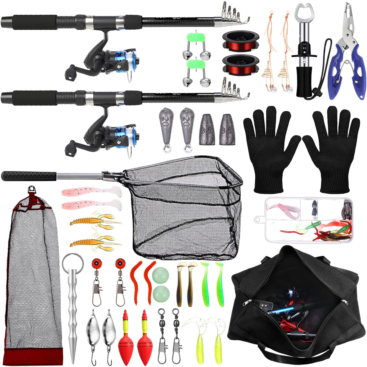 MiniInflat telescopic fishing rod and reel kit assembled for travel