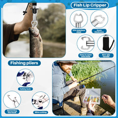 Complete fishing accessories set: pliers, lip gripper, lures and hooks