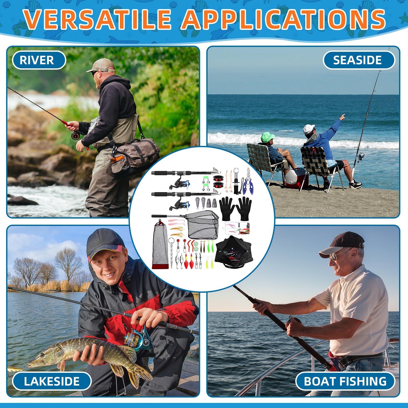Gift-ready fishing kit for saltwater and freshwater fishing