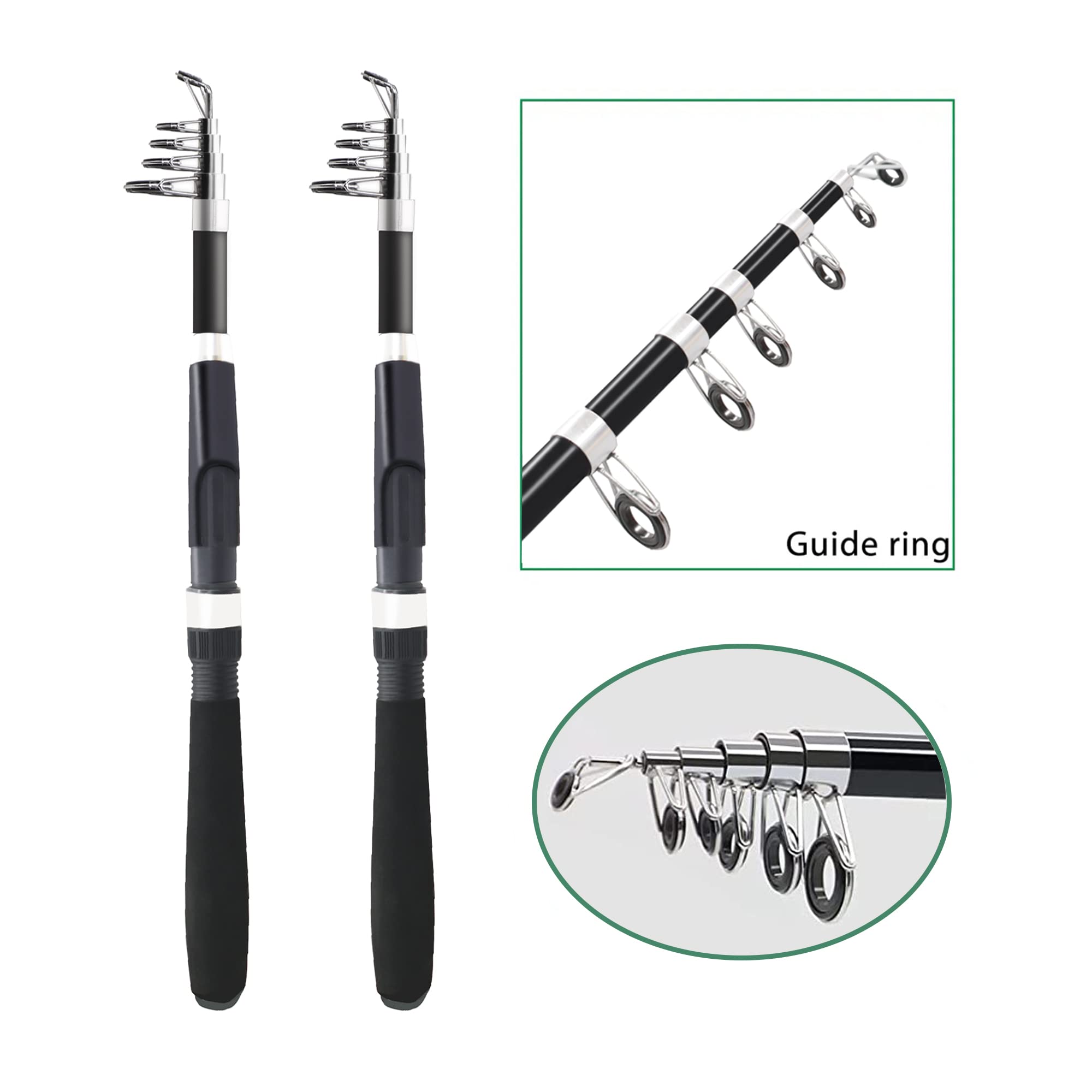Ministoream fishing rod reel folding design close-up shows flexible setup and bilateral reel compatibility.