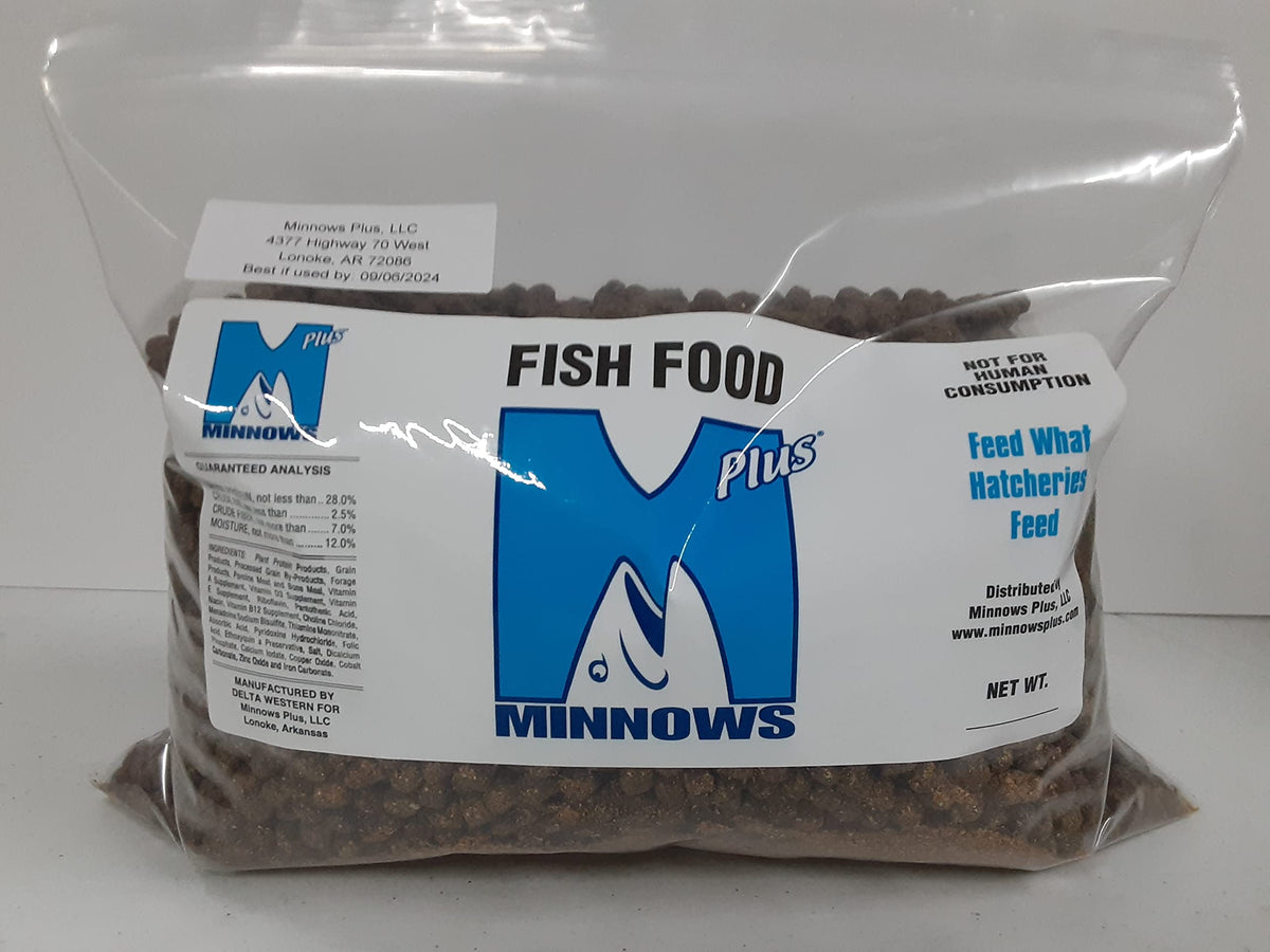 Floating minnow fish food pellets (1.5 lb) for golden shiner and fathead minnows.