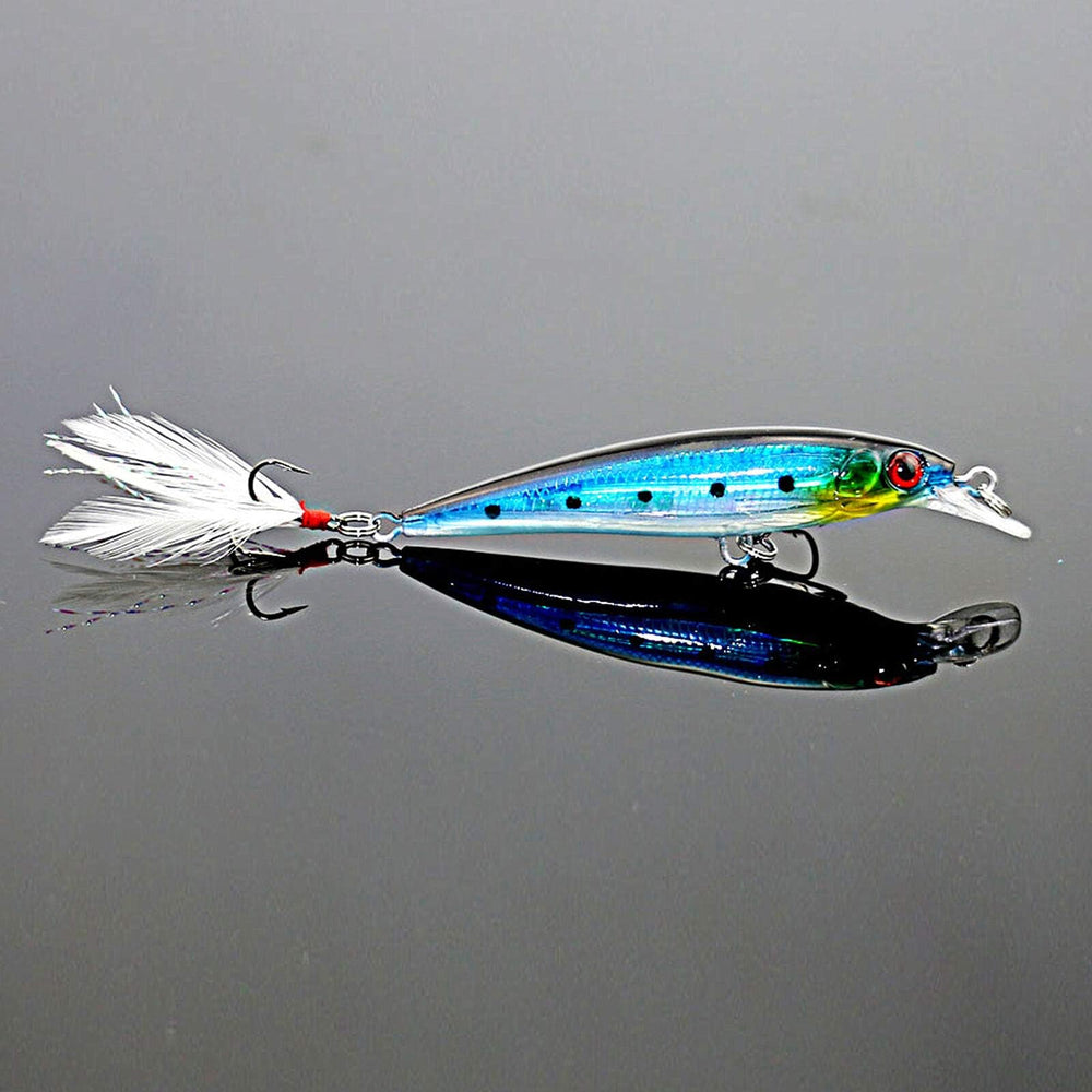 Twin rust-proof treble hooks on minnow lure