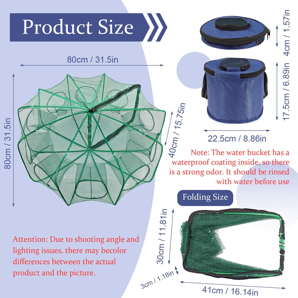 Bait bag, rope, and folding bucket included with the Minnow Trap